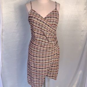 🌸(TWEED) ASYMMETRICAL PINK SPAGHETTI STRAP DRESS